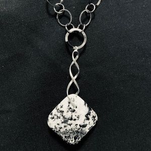 Black and White Jasper Stone on Long Drop Chain